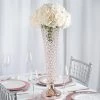HIER_4400 2 Pack | Blush/Rose Gold 22” Tall Crystal Beaded Trumpet Vase Set, Table Centerpiece