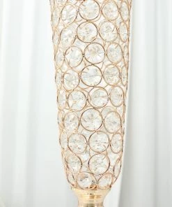 HIER_4280 2 Pack | Gold 40” Tall Crystal Beaded Trumpet Vase Set, Table Centerpiece
