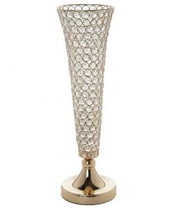 HIER_4400 Chargers & Centerpieces 2 Pack | Gold 22” Tall Crystal Beaded Trumpet Vase Set, Table Centerpiece 14 HIER_4400 Chargers & Centerpieces 2 Pack | Gold 22” Tall Crystal Beaded Trumpet Vase Set, Table Centerpiece