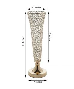 HIER_4400 Chargers & Centerpieces 2 Pack | Gold 22” Tall Crystal Beaded Trumpet Vase Set, Table Centerpiece 11 HIER_4400 Chargers & Centerpieces 2 Pack | Gold 22” Tall Crystal Beaded Trumpet Vase Set, Table Centerpiece