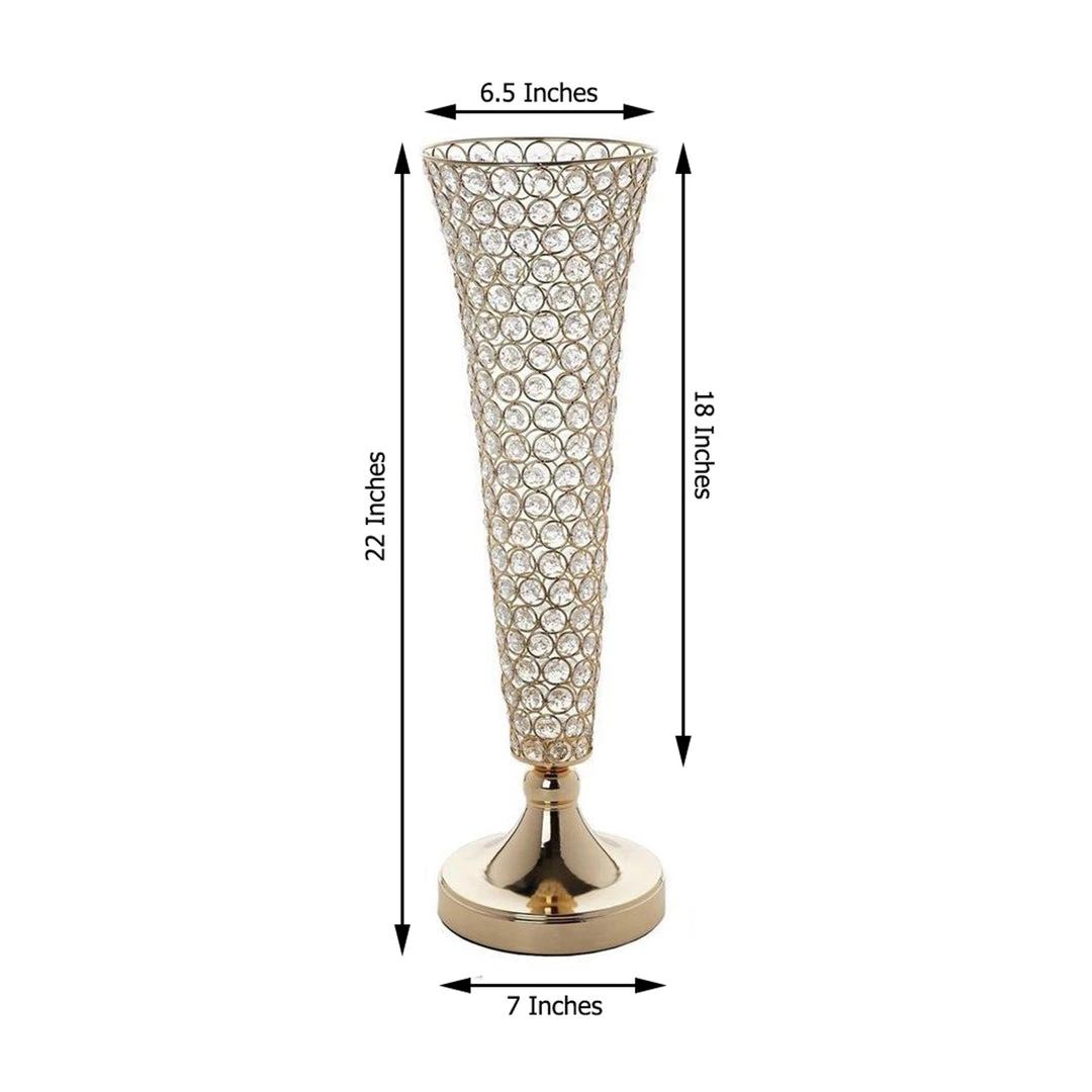 HIER_4400 Chargers & Centerpieces 2 Pack | Gold 22” Tall Crystal Beaded Trumpet Vase Set, Table Centerpiece 4 HIER_4400 Chargers & Centerpieces 2 Pack | Gold 22” Tall Crystal Beaded Trumpet Vase Set, Table Centerpiece