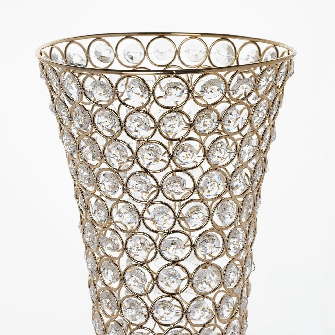 HIER_4400 Chargers & Centerpieces 2 Pack | Gold 22” Tall Crystal Beaded Trumpet Vase Set, Table Centerpiece 8 HIER_4400 Chargers & Centerpieces 2 Pack | Gold 22” Tall Crystal Beaded Trumpet Vase Set, Table Centerpiece