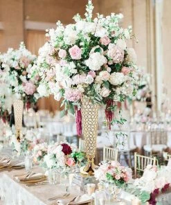 HIER_4400 Chargers & Centerpieces 2 Pack | Gold 22” Tall Crystal Beaded Trumpet Vase Set, Table Centerpiece 10 HIER_4400 Chargers & Centerpieces 2 Pack | Gold 22” Tall Crystal Beaded Trumpet Vase Set, Table Centerpiece