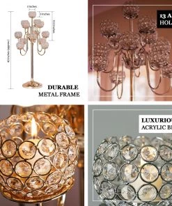 HIER_4340 40" Tall 13 Arm Silver Metal Crystal Beaded Candelabra Candle Holders, Goblet Votive Candle Holders Chargers & Centerpieces 15 HIER_4340 40