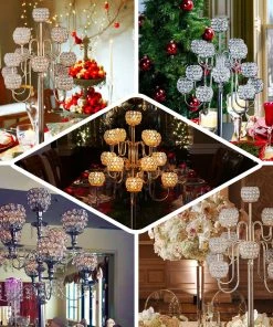 HIER_4340 40" Tall 13 Arm Silver Metal Crystal Beaded Candelabra Candle Holders, Goblet Votive Candle Holders Chargers & Centerpieces 16 HIER_4340 40