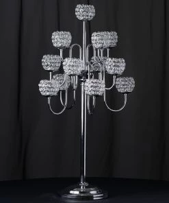 HIER_4340 40" Tall 13 Arm Silver Metal Crystal Beaded Candelabra Candle Holders, Goblet Votive Candle Holders Chargers & Centerpieces 19 HIER_4340 40