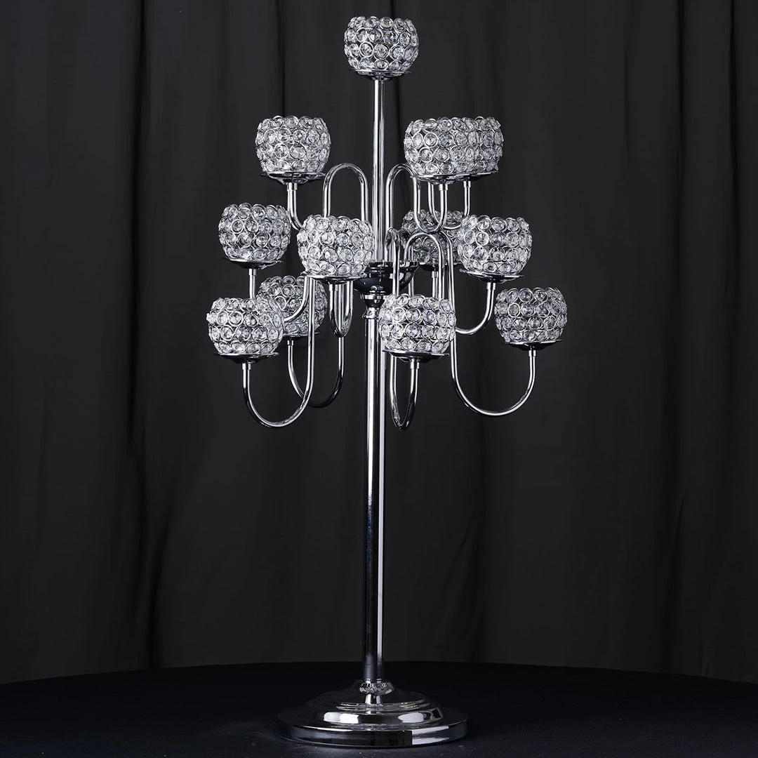 HIER_4340 40" Tall 13 Arm Silver Metal Crystal Beaded Candelabra Candle Holders, Goblet Votive Candle Holders Chargers & Centerpieces 8 HIER_4340 40" Tall 13 Arm Silver Metal Crystal Beaded Candelabra Candle Holders, Goblet Votive Candle Holders Chargers & Centerpieces