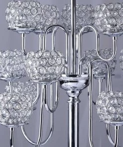 HIER_4340 40" Tall 13 Arm Silver Metal Crystal Beaded Candelabra Candle Holders, Goblet Votive Candle Holders Chargers & Centerpieces 20 HIER_4340 40