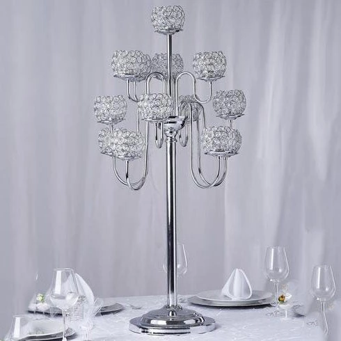 HIER_4340 40" Tall 13 Arm Silver Metal Crystal Beaded Candelabra Candle Holders, Goblet Votive Candle Holders Chargers & Centerpieces 7 HIER_4340 40" Tall 13 Arm Silver Metal Crystal Beaded Candelabra Candle Holders, Goblet Votive Candle Holders Chargers & Centerpieces