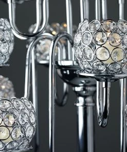 HIER_4340 40" Tall 13 Arm Silver Metal Crystal Beaded Candelabra Candle Holders, Goblet Votive Candle Holders Chargers & Centerpieces 22 HIER_4340 40