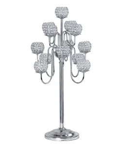 HIER_4340 40" Tall 13 Arm Silver Metal Crystal Beaded Candelabra Candle Holders, Goblet Votive Candle Holders Chargers & Centerpieces 23 HIER_4340 40