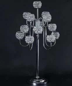 HIER_4340 40" Tall 13 Arm Silver Metal Crystal Beaded Candelabra Candle Holders, Goblet Votive Candle Holders Chargers & Centerpieces 17 HIER_4340 40