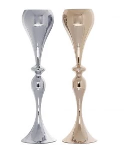 HIER_4820 25" Tall Shiny Silver Metal Floral Trumpet Vase Riser, Floor Flower Vase Chargers & Centerpieces 24 HIER_4820 25