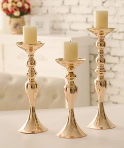 HIER_4310 2 Pack | 12" Tall Gold Floral Stand Pillar Candle Holder Set, Votive Candle Holders Chargers & Centerpieces