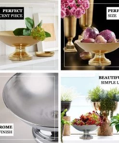 HIER_4820 Chargers & Centerpieces 15" Round Metallic Silver Pedestal Flower Pot Floating Candle Bowl, Display Dish 16 HIER_4820 Chargers & Centerpieces 15