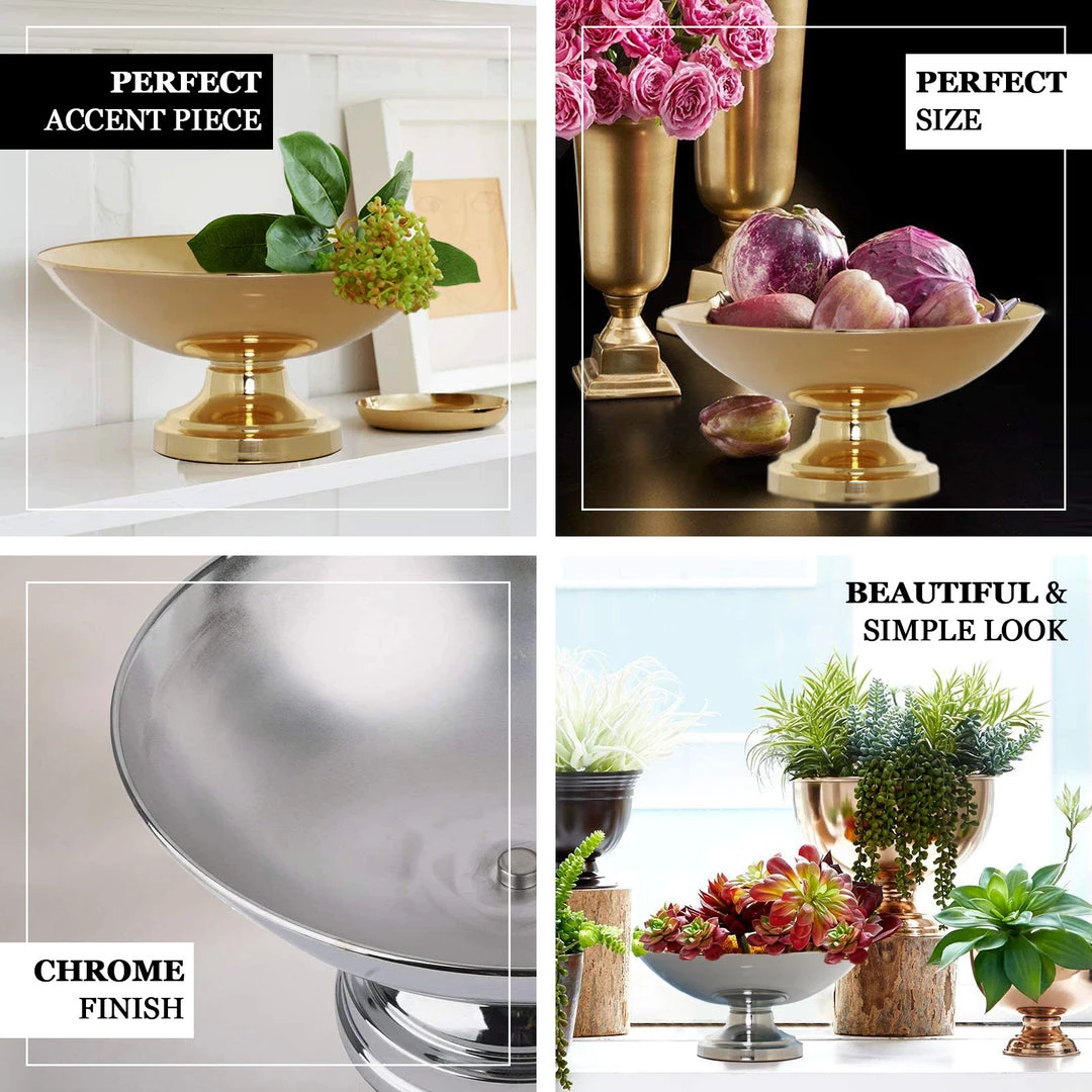 HIER_4820 Chargers & Centerpieces 15" Round Metallic Silver Pedestal Flower Pot Floating Candle Bowl, Display Dish 4 HIER_4820 Chargers & Centerpieces 15" Round Metallic Silver Pedestal Flower Pot Floating Candle Bowl, Display Dish