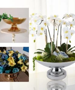 HIER_4820 Chargers & Centerpieces 15" Round Metallic Silver Pedestal Flower Pot Floating Candle Bowl, Display Dish 17 HIER_4820 Chargers & Centerpieces 15