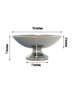 HIER_4820 Chargers & Centerpieces 15" Round Metallic Silver Pedestal Flower Pot Floating Candle Bowl, Display Dish 15 HIER_4820 Chargers & Centerpieces 15