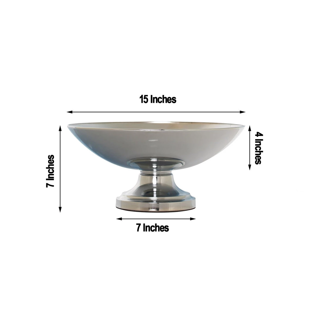 HIER_4820 Chargers & Centerpieces 15" Round Metallic Silver Pedestal Flower Pot Floating Candle Bowl, Display Dish 3 HIER_4820 Chargers & Centerpieces 15" Round Metallic Silver Pedestal Flower Pot Floating Candle Bowl, Display Dish