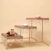 HIER_4110 15" Tall Blush/Rose Gold Metal 3-Tier Cupcake Stand Cupcake Holder Display Riser With Crystal Pendant Chandeliers