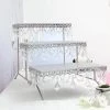 HIER_4110 15" Tall Silver Metal 3-Tier Cupcake Stand Cupcake Holder Display Riser With Crystal Pendant Chandeliers