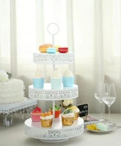 HIER_4110 23" Tall 3-Tier White Metal Reversible Cupcake Stand, Dessert Holder, Display Serving Tray
