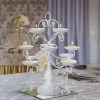 HIER_4110 20" White Metal 12 Arm Multipurpose Candle Holder, Cupcake Stand With Acrylic Crystals Chargers & Centerpieces
