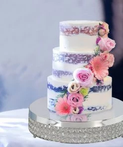 HIER_4400 Chargers & Centerpieces 13" Silver Crystal Beaded Metal Cake Stand Pedestal, Cupcake Display, Dessert Riser 13 HIER_4400 Chargers & Centerpieces 13