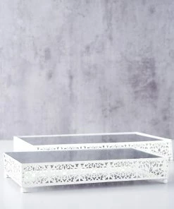 HIER_4110 Chargers & Centerpieces Set Of 2 | White Fleur De Lis Metal Rectangle Cake Stand, Dessert Riser Display With Mirror Top 27 HIER_4110 Chargers & Centerpieces Set Of 2 | White Fleur De Lis Metal Rectangle Cake Stand, Dessert Riser Display With Mirror Top