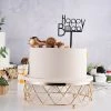 HIER_4110 10" Gold Metal Geometric Diamond Cut Cake Stand, Dessert Display Riser With Glass Top