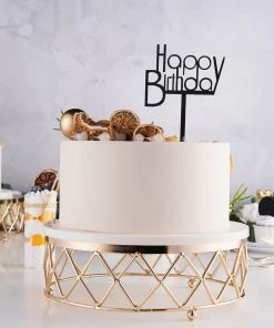 HIER_4110 10" Gold Metal Geometric Diamond Cut Cake Stand, Dessert Display Riser With Glass Top