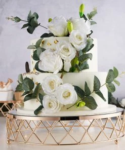 HIER_4110 14" Gold Metal Geometric Diamond Cut Cake Stand, Dessert Display Riser With Glass Top Chargers & Centerpieces