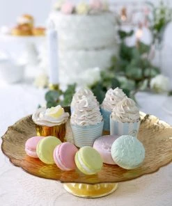 HIER_4110 14" Gold Glass Pedestal Cake Stand Plate, Cupcake Holder, Dessert/Appetizer Display - Scalloped Edge Chargers & Centerpieces