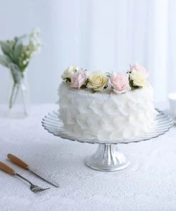 HIER_4110 12" Glass Pedestal Cake Stand Plate, Cupcake Holder, Dessert/Appetizer Display - Silver Wavy Edge Chargers & Centerpieces