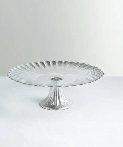 HIER_4110 12" Glass Pedestal Cake Stand Plate, Cupcake Holder, Dessert/Appetizer Display - Silver Wavy Edge Chargers & Centerpieces