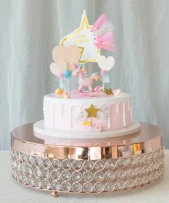 HIER_4110 Chargers & Centerpieces 13" Blush/Rose Gold Crystal Beaded Metal Cake Stand Pedestal, Cupcake Display, Dessert Riser