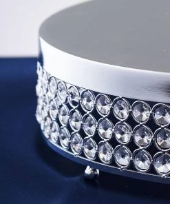 HIER_4400 Chargers & Centerpieces 13" Silver Crystal Beaded Metal Cake Stand Pedestal, Cupcake Display, Dessert Riser