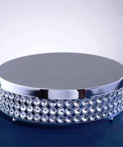 HIER_4400 Chargers & Centerpieces 13" Silver Crystal Beaded Metal Cake Stand Pedestal, Cupcake Display, Dessert Riser