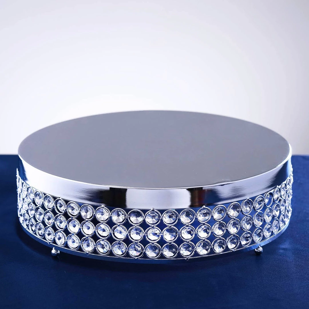 HIER_4400 Chargers & Centerpieces 13" Silver Crystal Beaded Metal Cake Stand Pedestal, Cupcake Display, Dessert Riser 6 HIER_4400 Chargers & Centerpieces 13" Silver Crystal Beaded Metal Cake Stand Pedestal, Cupcake Display, Dessert Riser