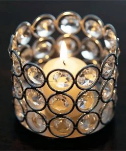 HIER_4300 Chargers & Centerpieces 3" Tall Silver Crystal Beaded Metal Votive Tealight Candle Holder, Multipurpose Table Vase