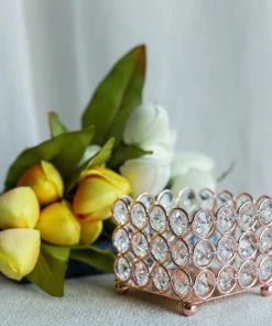 HIER_4400 Chargers & Centerpieces 3" Blush/Rose Gold Metal Square Votive Tealight Candle Holder, Multipurpose Table Vase