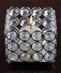 HIER_4300 3" Silver Metallic Square Votive Tealight Candle Holder, Multipurpose Table Vase Chargers & Centerpieces