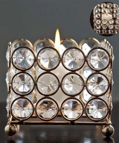 HIER_4400 3" Shiny Gold Metal Square Votive Tealight Candle Holder, Multipurpose Table Vase Chargers & Centerpieces