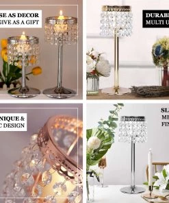 HIER_4400 Chargers & Centerpieces 12" Blush/Rose Gold Crystal Beaded Chandelier Votive Pillar Candle Holder, Metal Tealight Candle Stand 15 HIER_4400 Chargers & Centerpieces 12