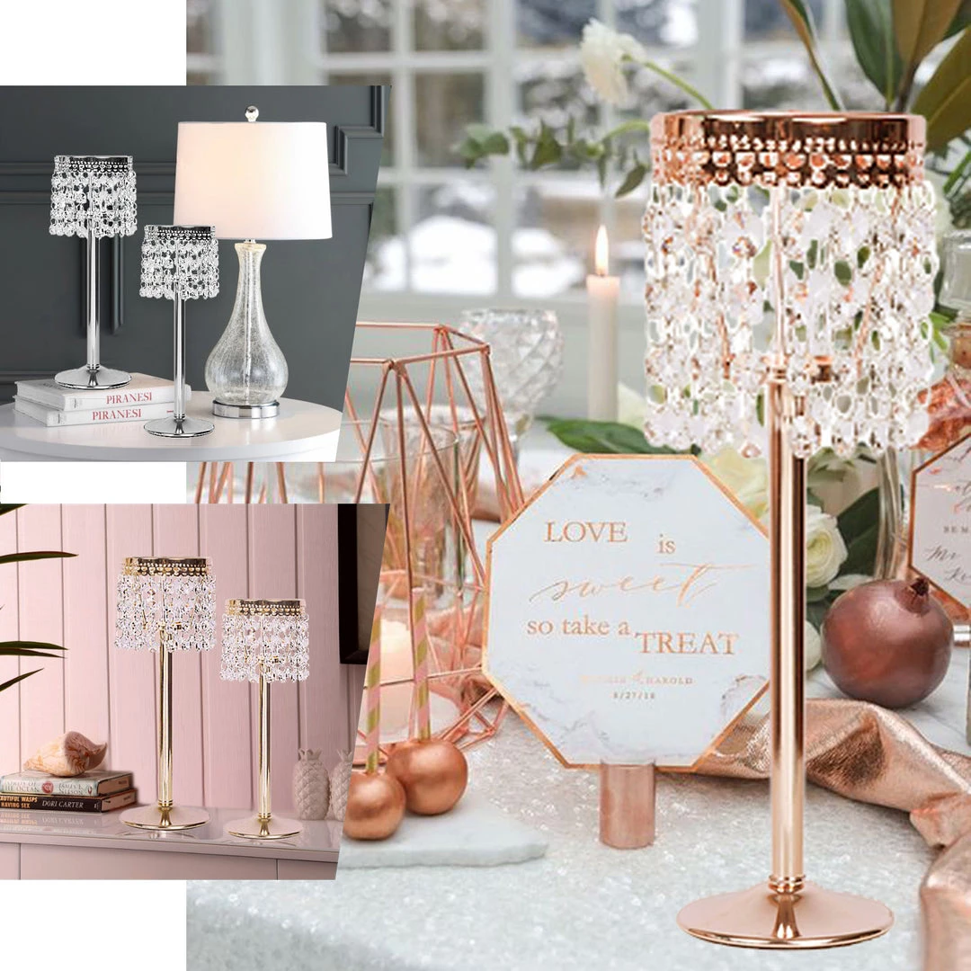 HIER_4400 Chargers & Centerpieces 8" Blush/Rose Gold Crystal Beaded Chandelier Votive Pillar Candle Holder, Metal Tealight Candle Stand 5 HIER_4400 Chargers & Centerpieces 8" Blush/Rose Gold Crystal Beaded Chandelier Votive Pillar Candle Holder, Metal Tealight Candle Stand