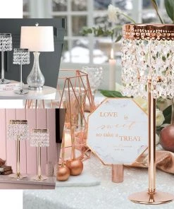 HIER_4310 12" Silver Crystal Beaded Chandelier Votive Pillar Candle Holder, Metal Tealight Candle Stand Chargers & Centerpieces 13 HIER_4310 12