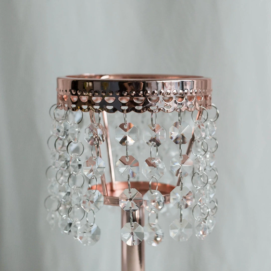 HIER_4400 Chargers & Centerpieces 8" Blush/Rose Gold Crystal Beaded Chandelier Votive Pillar Candle Holder, Metal Tealight Candle Stand 11 HIER_4400 Chargers & Centerpieces 8" Blush/Rose Gold Crystal Beaded Chandelier Votive Pillar Candle Holder, Metal Tealight Candle Stand