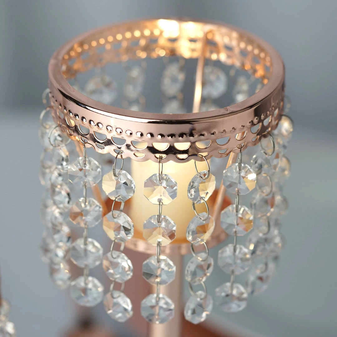 HIER_4400 Chargers & Centerpieces 8" Blush/Rose Gold Crystal Beaded Chandelier Votive Pillar Candle Holder, Metal Tealight Candle Stand 6 HIER_4400 Chargers & Centerpieces 8" Blush/Rose Gold Crystal Beaded Chandelier Votive Pillar Candle Holder, Metal Tealight Candle Stand