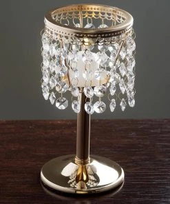 HIER_4400 8" Gold Crystal Beaded Chandelier Votive Pillar Candle Holder, Metal Tealight Candle Stand 16 HIER_4400 8