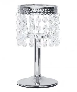 HIER_4400 Chargers & Centerpieces 8" Silver Crystal Beaded Chandelier Votive Pillar Candle Holder, Metal Tealight Candle Stand 15 HIER_4400 Chargers & Centerpieces 8